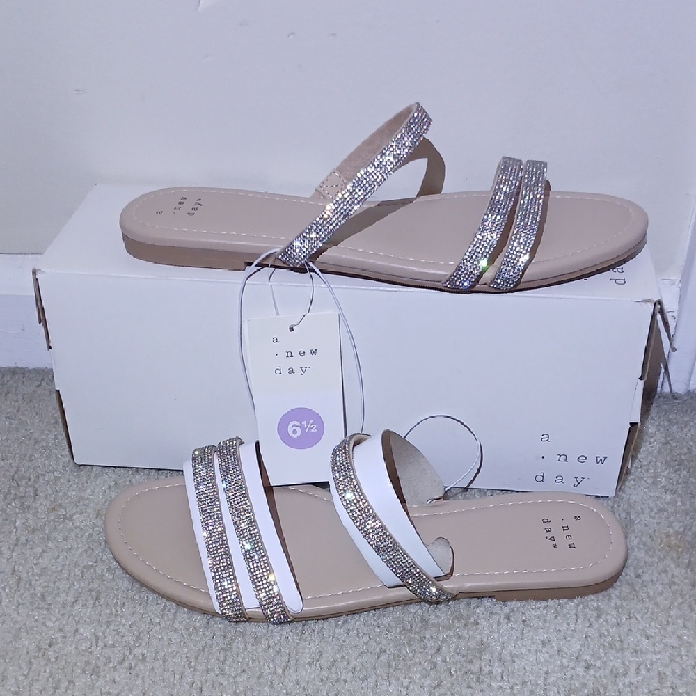 A New Day Silver Strap Sandals Womens 6.5